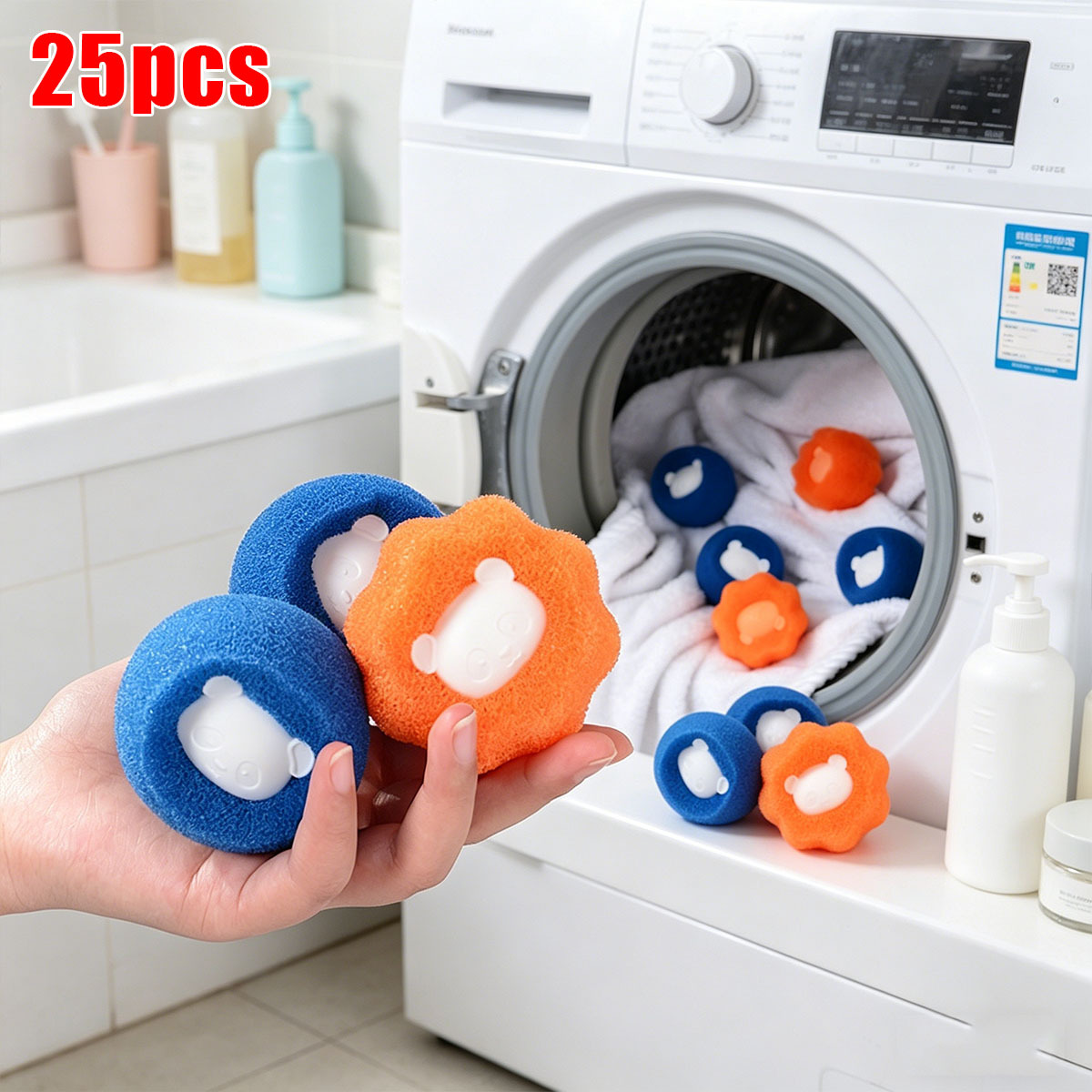 TEMU 25pcs Reusable Pet Grooming Laundry Balls, Textured Design With Cartoon Animal Patterns, Suitable For All Washing Machine And Dryer Models.