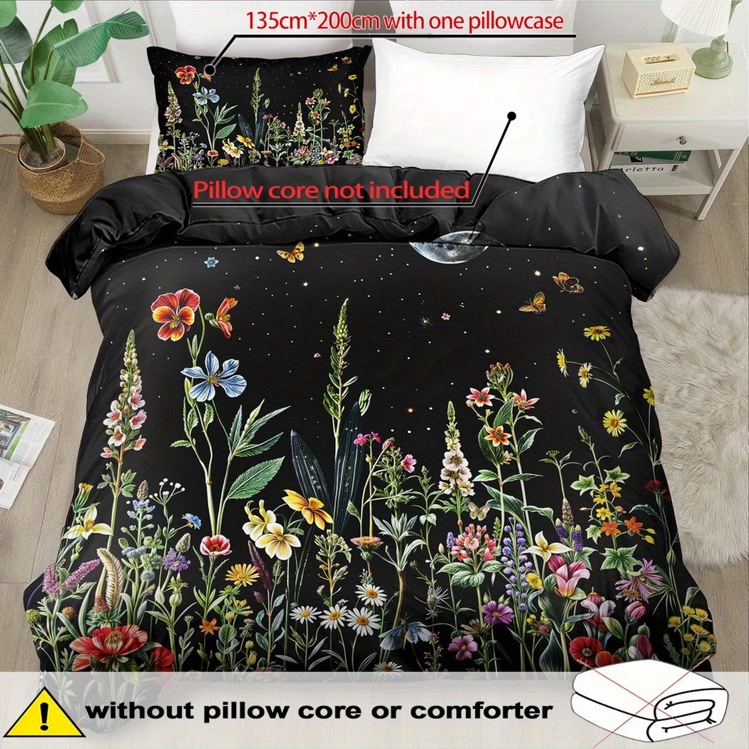 E-shop Bettwäsche Set - 2/3-teilig, Weich Bequem Atmungsaktiv, Bettwäsche mit Blumenmuster, Bettdecken Set mit Pflanzenmuster, 100% Polyester