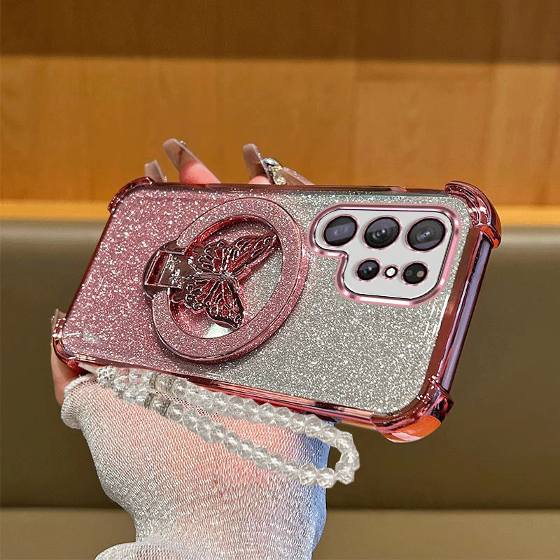 TEMU Phone Case: Case For S24 Ultra S24 Plus S24 Fe S24 Magnetic Folding Stand Holder Gradient Glitter Shockproof Protection Soft Back Cover With