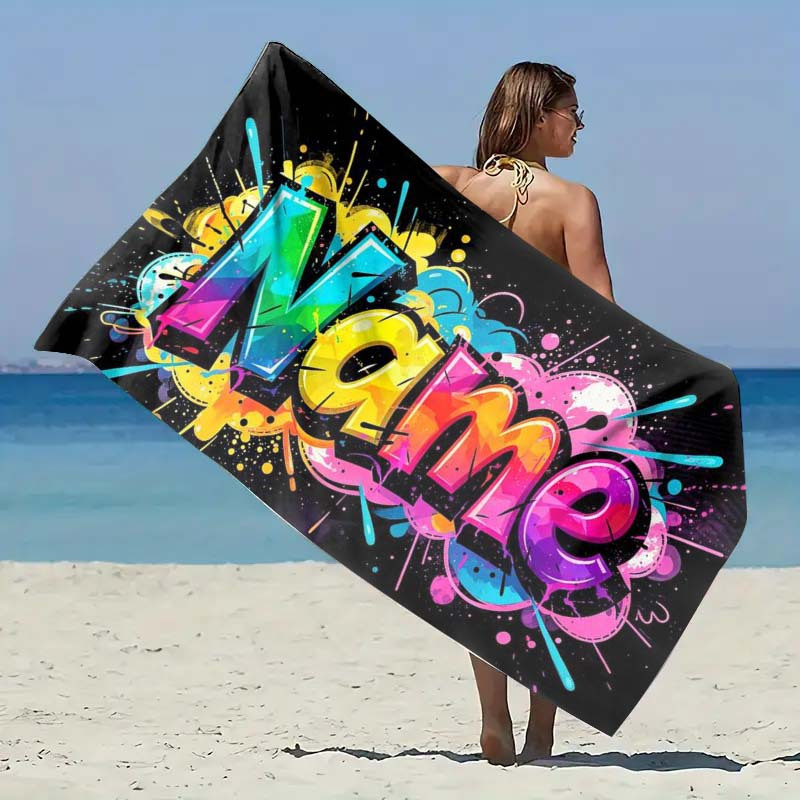 TEMU 1pc Personalized Custom Graffiti Theme Beach Towel, Suitable For Camping, Travel, Beach Accessory Towel, Super Absorbent, Extra Large Soft And