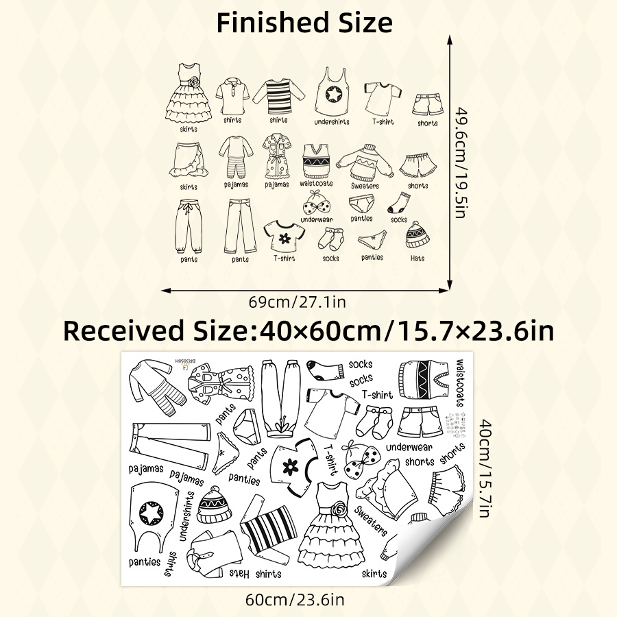 Image of Brup Hand-painted Clothing Wall Stickers Compatible For - Pvc Irregular Clothing Decals Suitable For Closet Organizers, Lockers, Storage Cabinets - Diy Removable Temporary With Cute Clothing Patterns