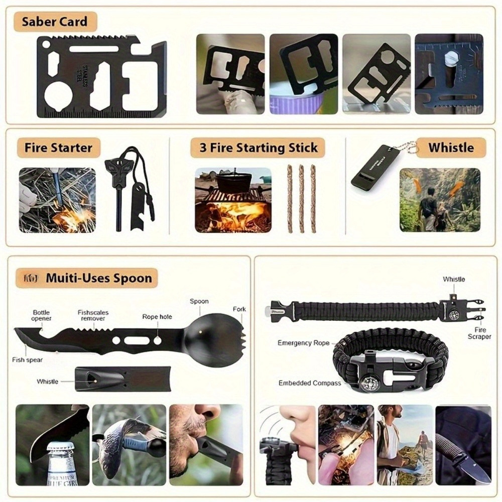 survival kits with   15 in 1 survival kits with   magnesium heavy duty compact survival gear suitable for camping hunting fishing essential for men outdoor emergency preparedness birthday christmas father day gift no Product details 2