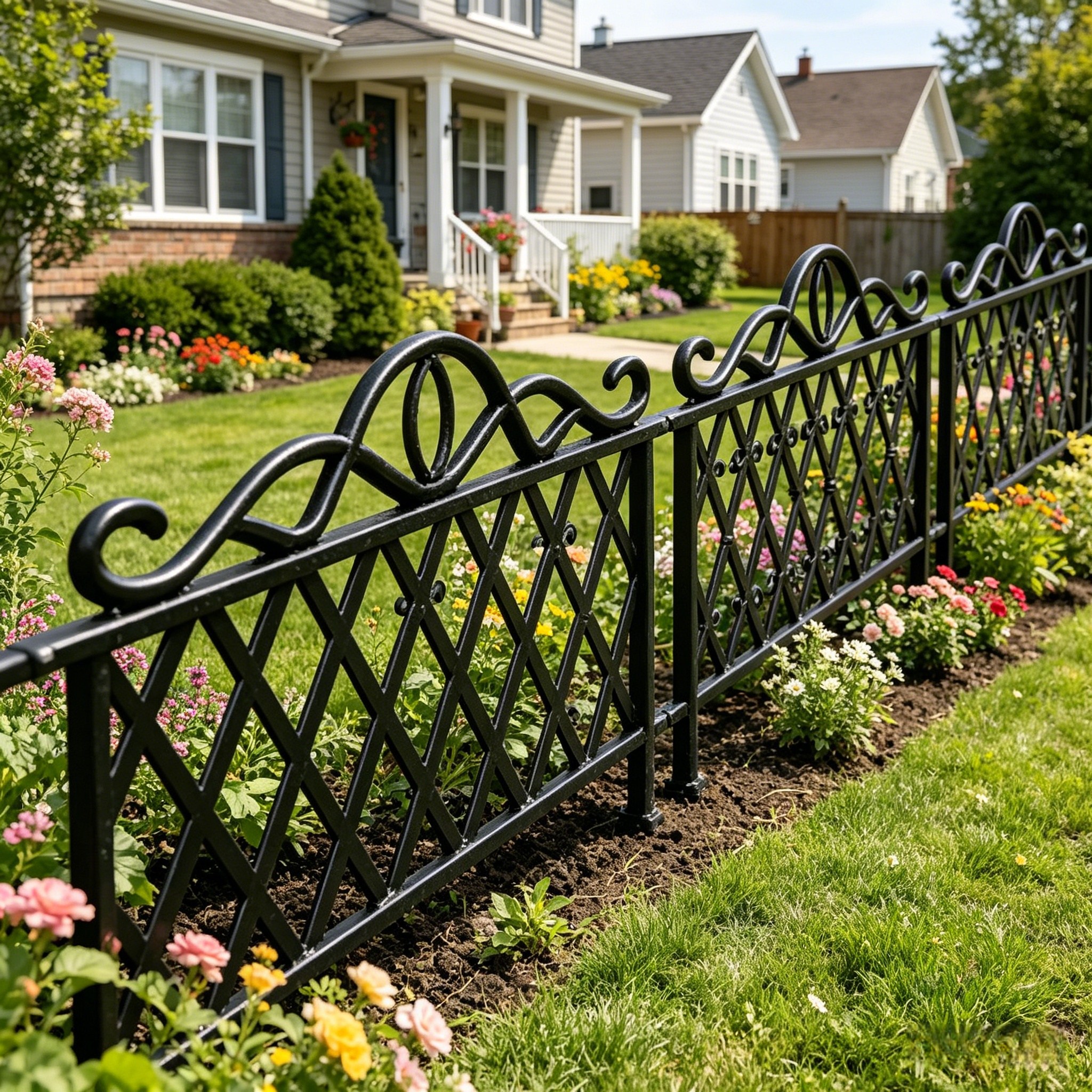 2d flat 2d flat 2026 new decorative black garden fencing 6 4 2pcs set weather resistant pp landscape   no dig fence panels for yards flowerbeds and outdoor decor