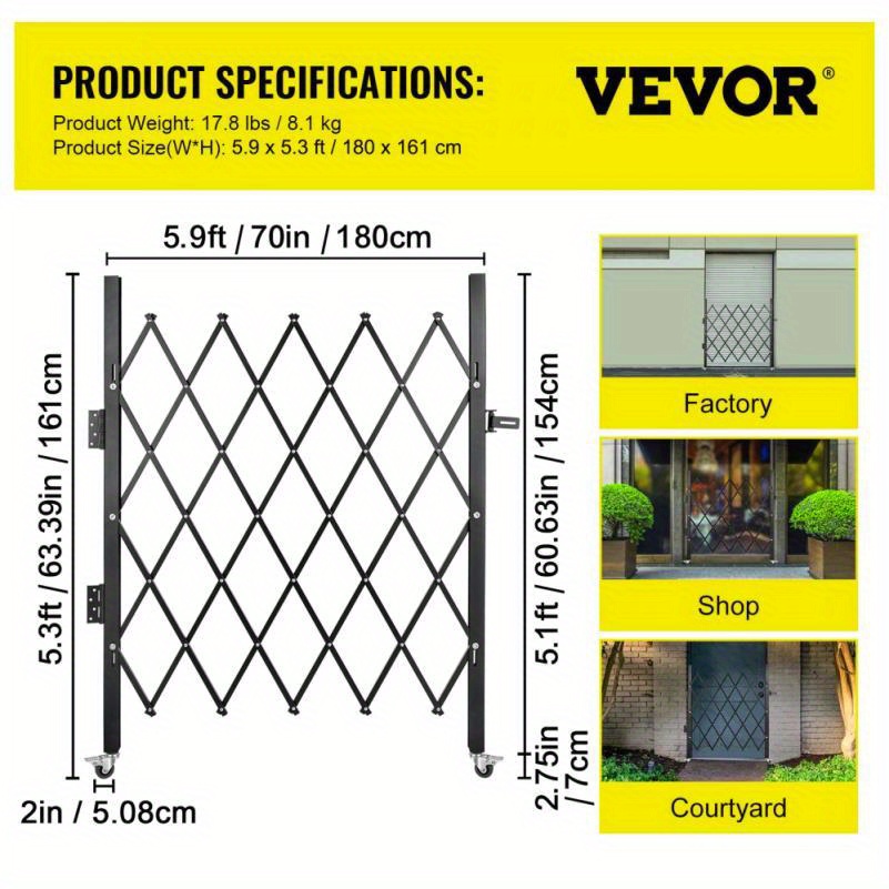 expandable 5 1ft x 5 9ft folding   with 360   lockable metal accordion door for   safety black iron construction   for indoor outdoor use
