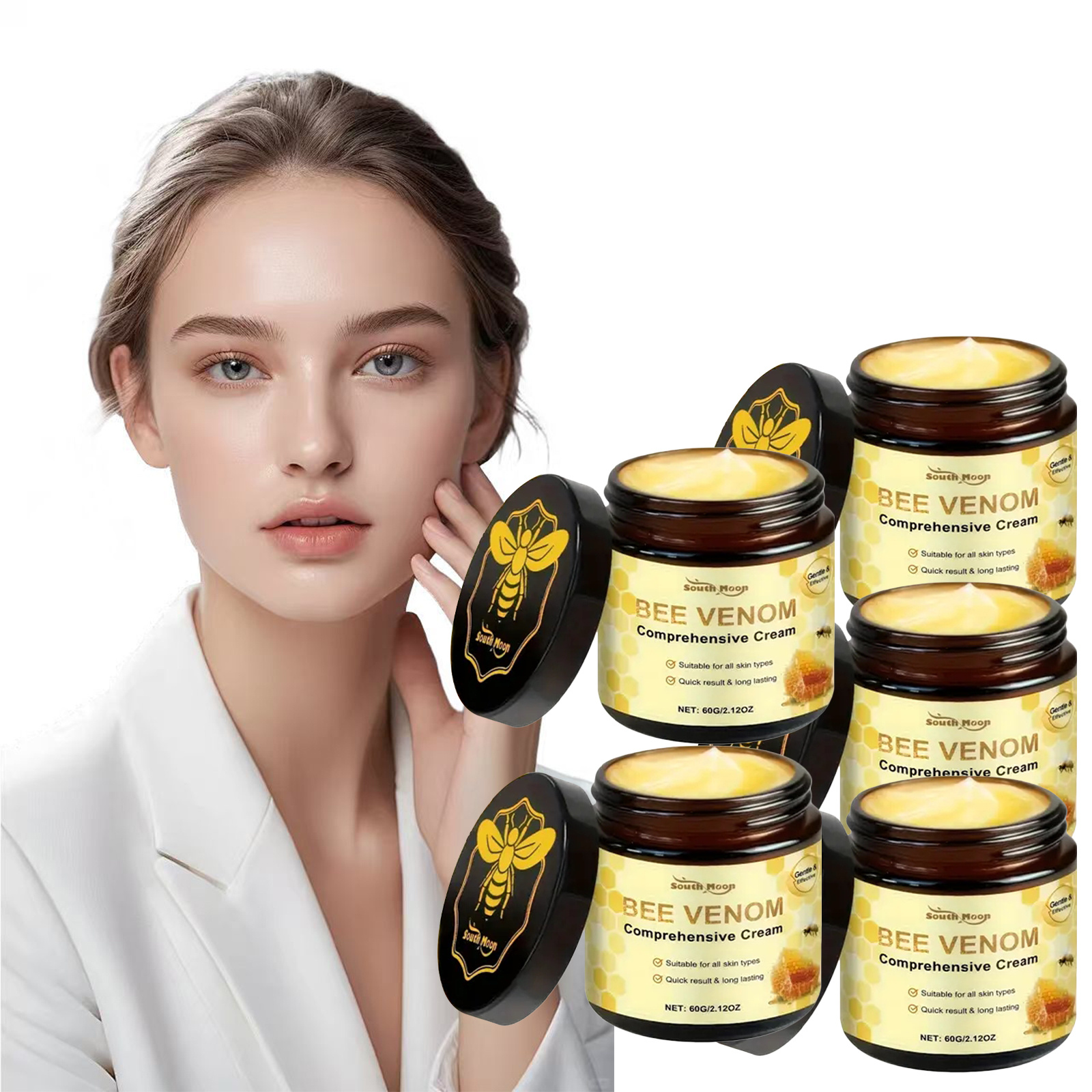 Image of 5 Bottles Of Bee Venom Firming Cream For And Neck - , It Tightens, , And Moisturizes The Neck, The Skin, And Hydrates , Smile Lines
