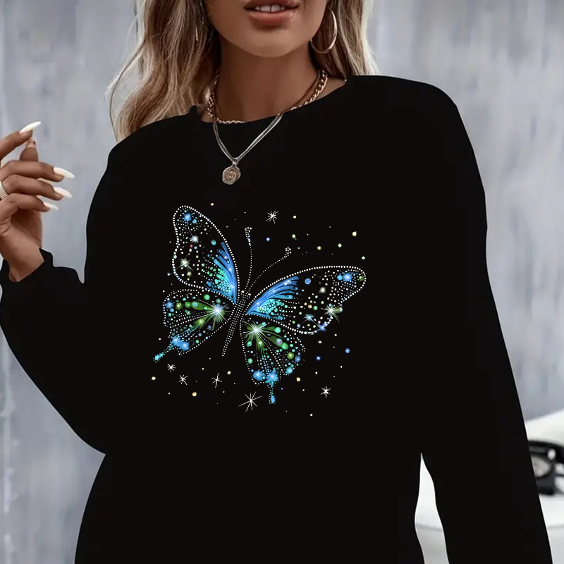 

Cozy Fleece-lined Print Sweatshirt For Women - Casual Crew Neck Pullover, Fall & Winter