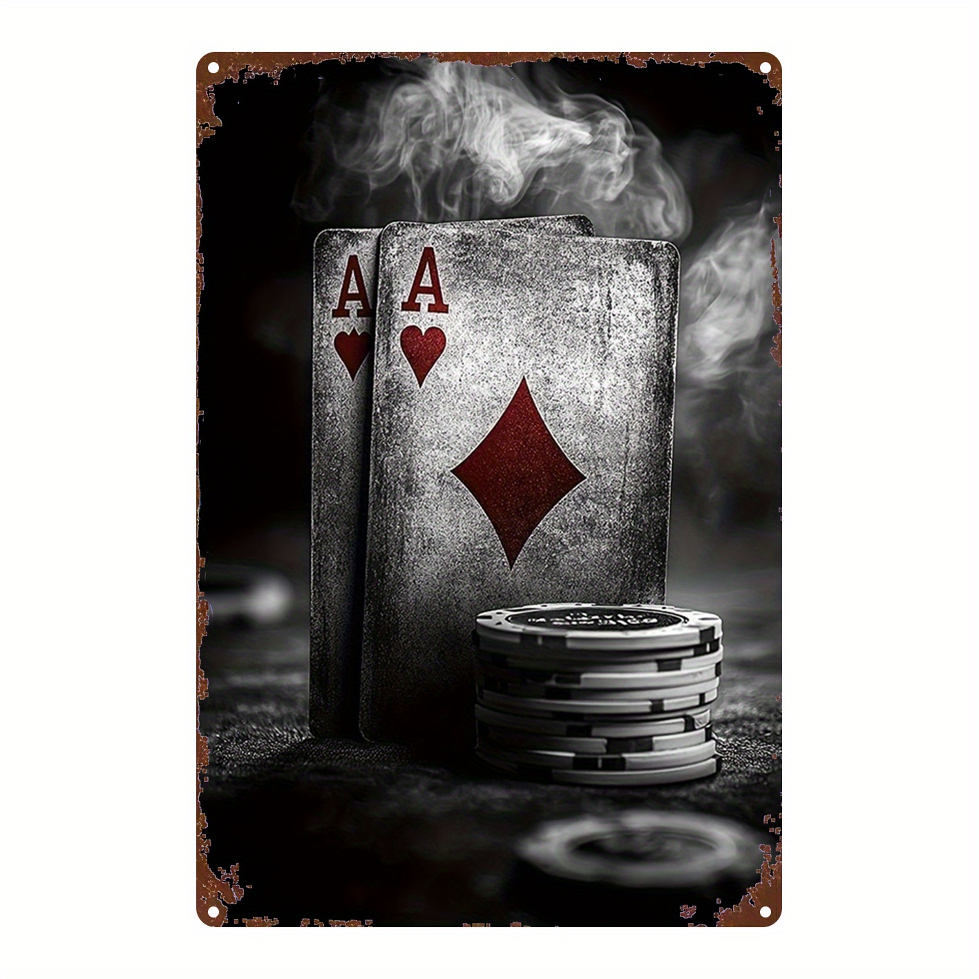 TEMU A Vintage Table Decoration - Themed Metal Plaque Featuring An , Chips, And Playing Cards - Made Of Heavy Metal Construction - 8x12 Inches -