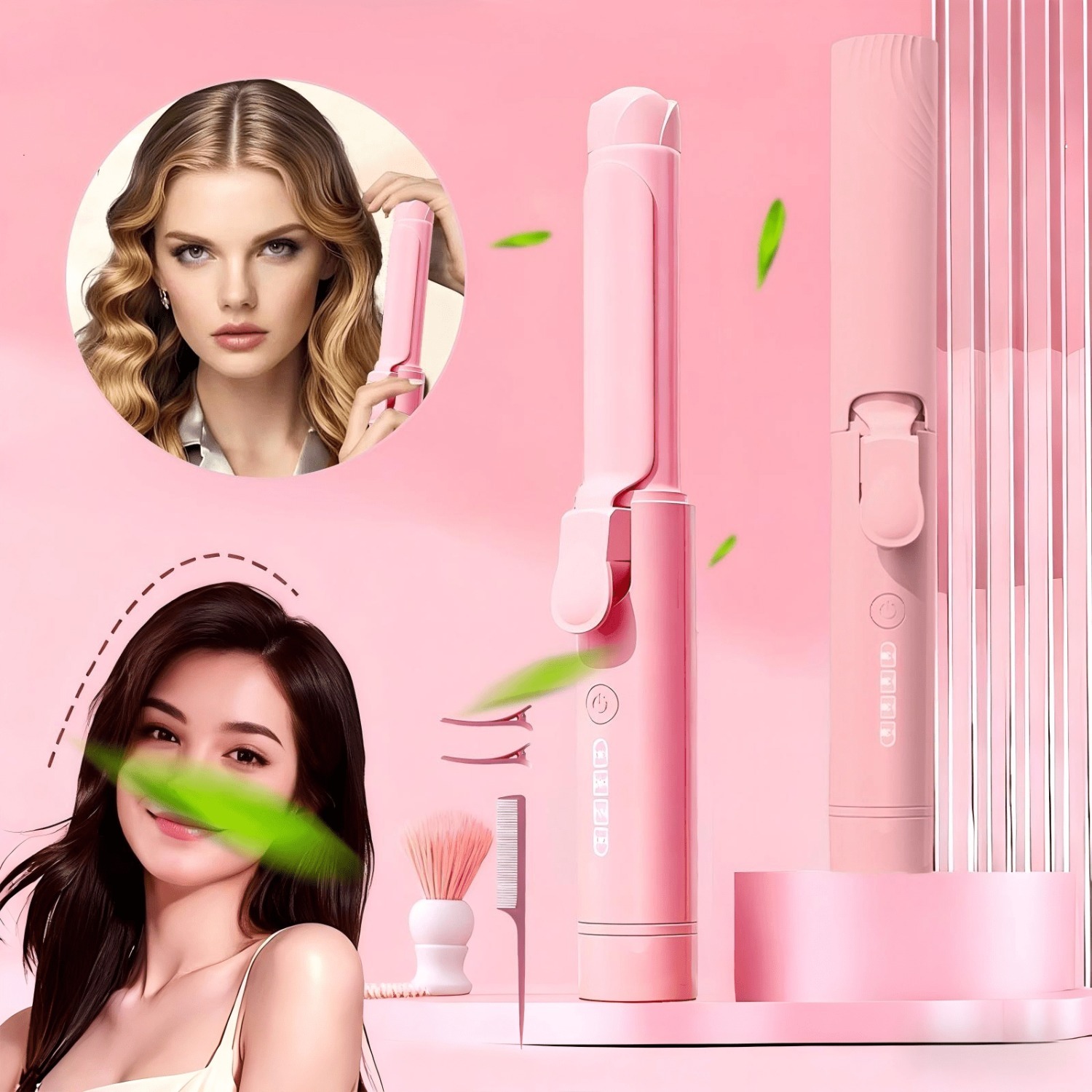 TEMU Mini Cordless Curling Iron Compatible For Hair Types - Usb- Curling Iron With 4 Temp Settings, Quick -up, Cordless Hair Straightener & Maker, For Travel, Rechargeable Battery Hair Tool