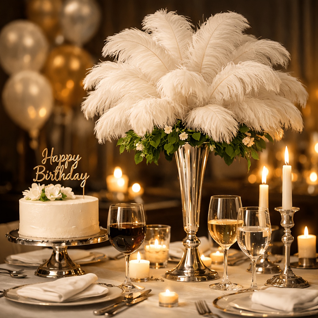 TEMU Extra Large 4pcs Artificial Ostrich Feathers Fluffy Feathers 35-40cm (14-16in) For Wedding Table Centerpiece Decoration, Theme Party Decor, Home