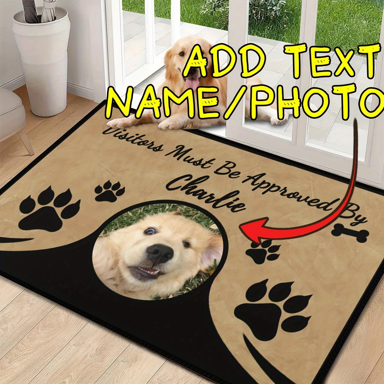 TEMU 1 Customizable Doormat Featuring A Pet Photo And Name - A Personalized Welcome Mat For Dog Lovers, Made Of Non-slip, Machine Washable 100%