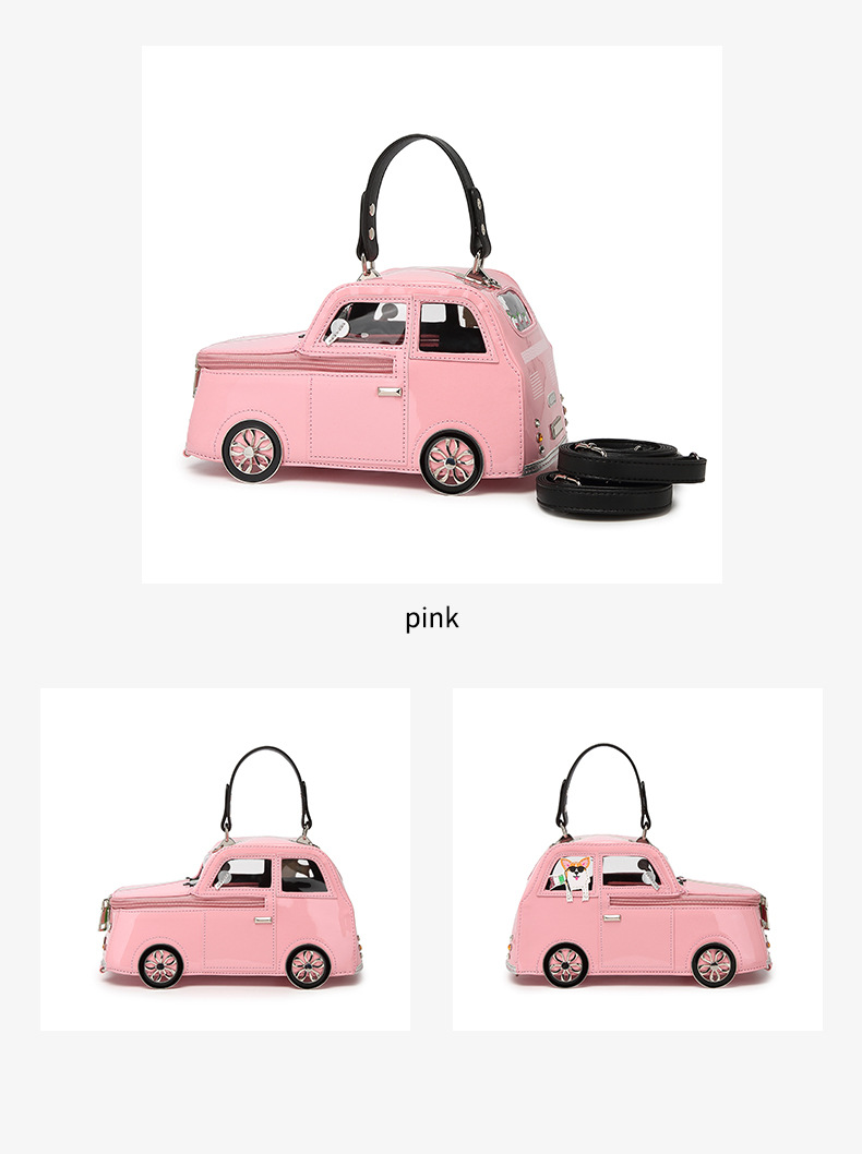 Women's 3D Mini Car-Shaped Handbag - Cute Purse with Adjustable Crossbody/Shoulder Strap, Golden-Tone Door Handle & Realistic Headlights - Pink/Golden/Black (-Like) Bag for Daily Use, Parties, - Stylish Gift Idea