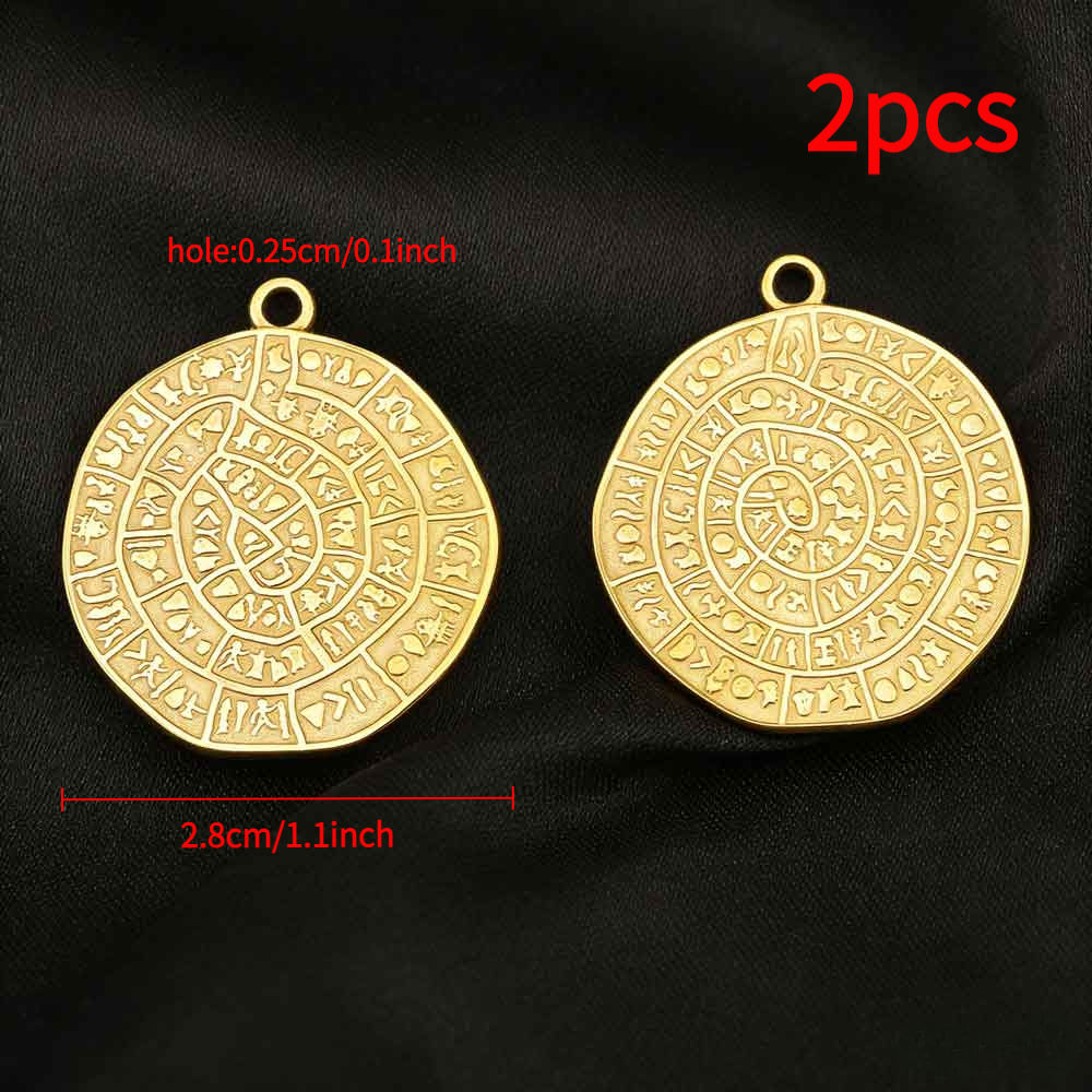 TEMU 2pcs Stainless Steel Round Striped Pendants, String Beads, Electroplating, Handmade Diy Bracelets, Necklaces And Accessories