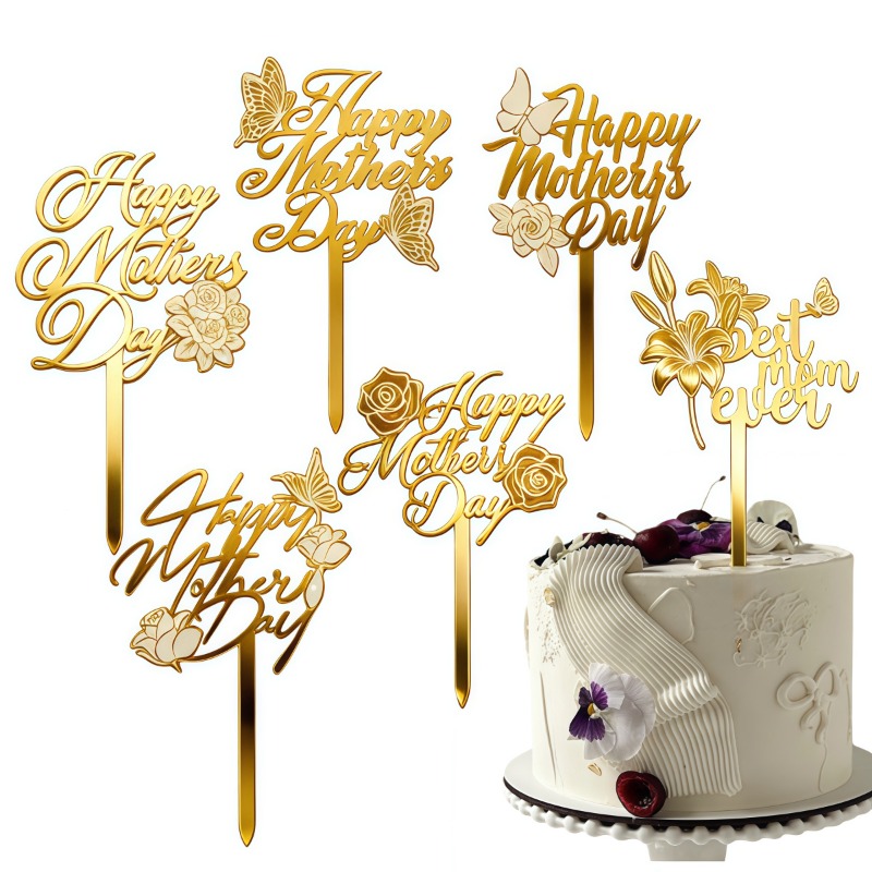 E-shop 6 Stück, Muttertag Acryl Kuchen Dekoration, Kuchen Dekoration für Valentinstag, Frauentag, Geburtstagsfeiern, Party Deko Zubehör, Kuchen Karten