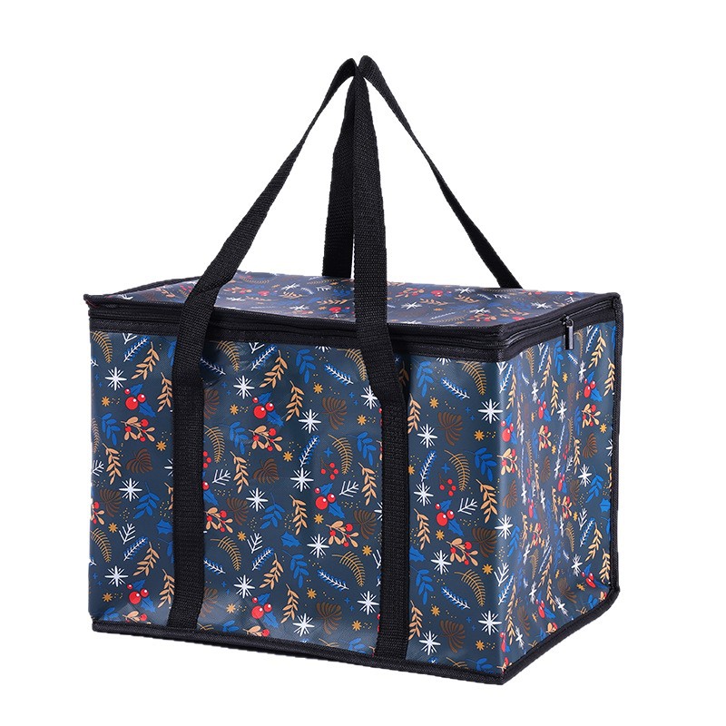 E-shop Große 40L Isoliertasche aus Vliesstoff mit bedrucktem Design verstärkter Aluminiumfolien-Innenauskleidung für lang anhaltende Temperaturerhalt.