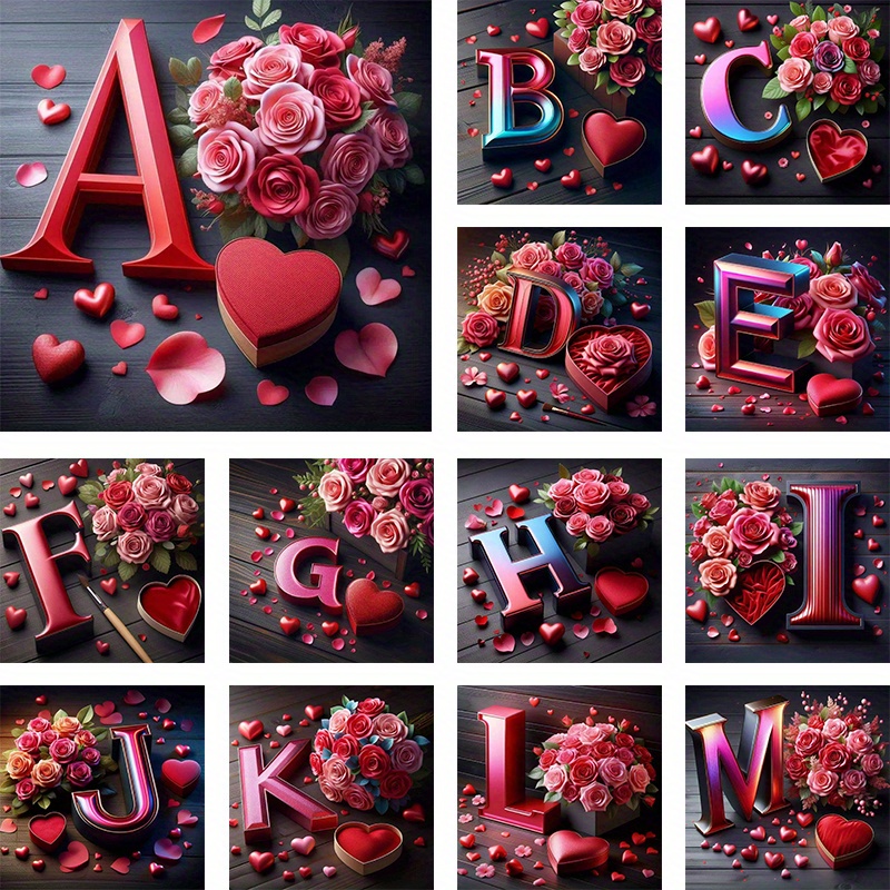 

Diamond Painting Set - 26 Letter Rose Series, Diy 5d Letter A-z Themed Craft Kit For Diamond Painting, Wall Decoration.