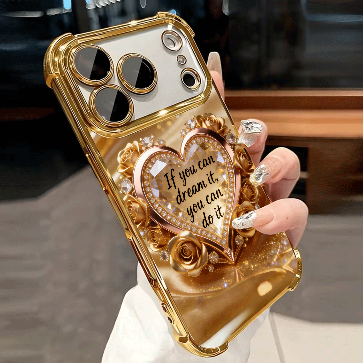 TEMU Phone Case: Iphone17 Series Inspirational Quotations Rose -shaped Tempered Glass Mobile Phone Case, Electroplated Transparent Anti-drop Mobile