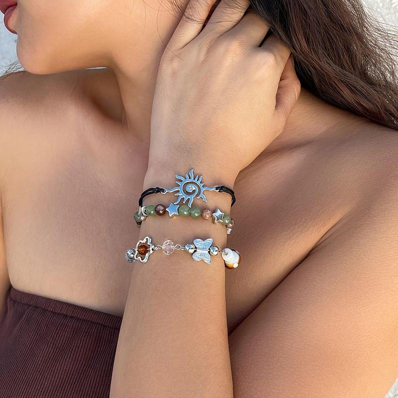 3pcs Women's Bohemian Bracelet Set with Star & Butterfly Chains