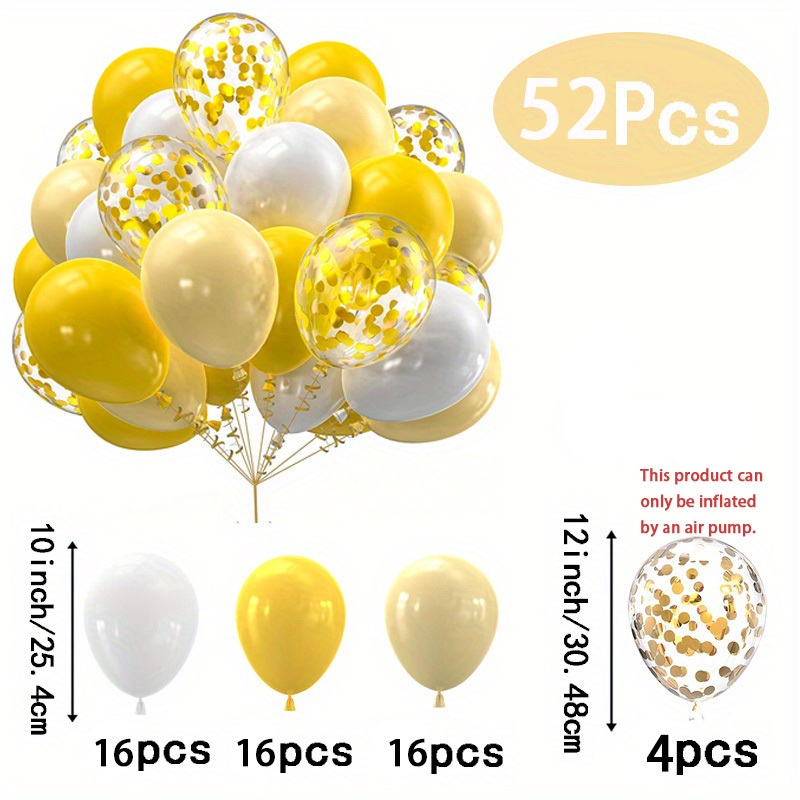 Image of 52pcs Yellow And White Balloon Set With Golden Confetti, Sunflower-themed Balloons For Celebrations Like Birthdays, Showers, And Weddings For Christmas, Halloween