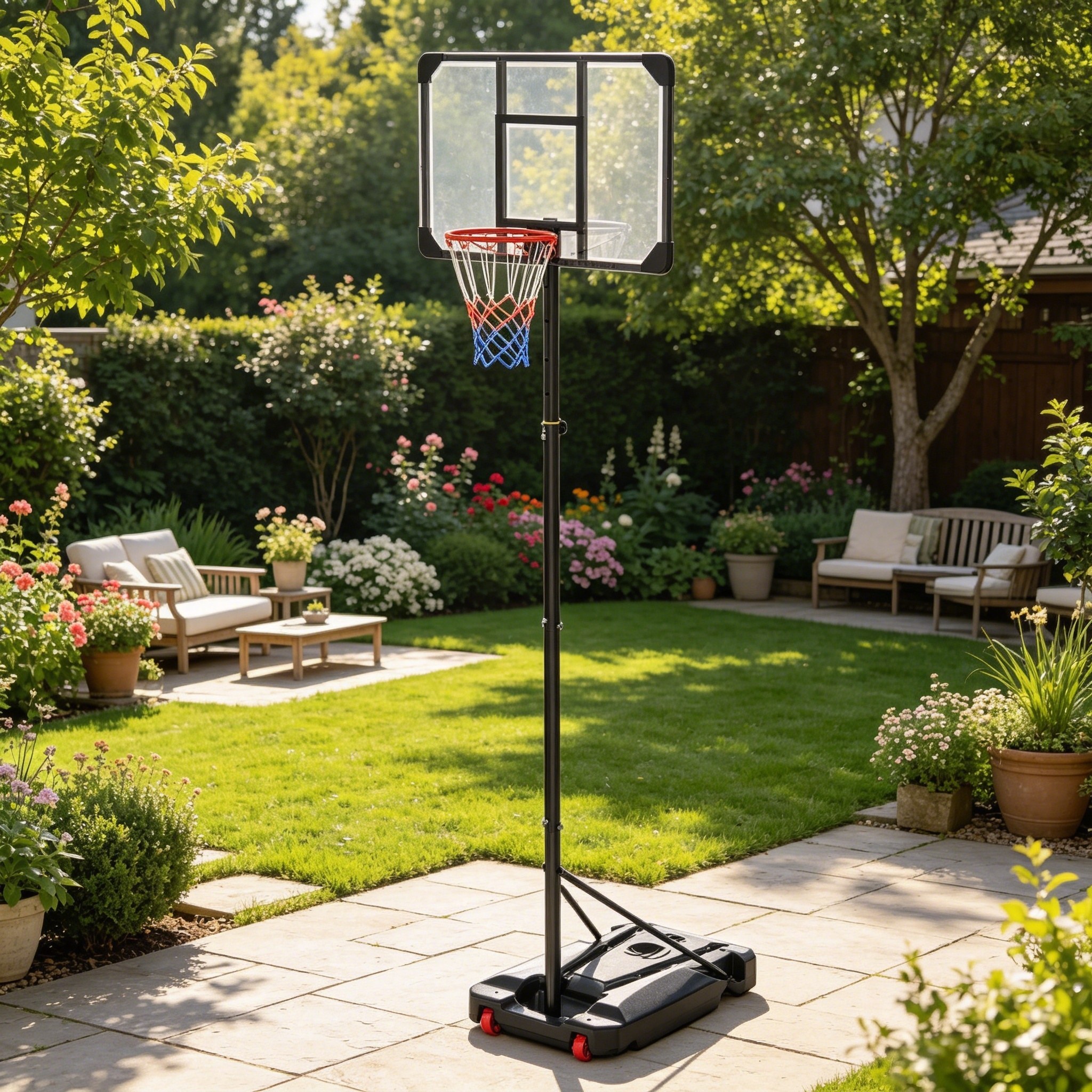 Image of Outdoor Basketball Hoop With Stand & Wheels Portable Basketball Stand Including Backboard & 2x Nets, Adjustable Height Basketball System For Garden, Basketball Court, Sports Ground, Suitable For Home/