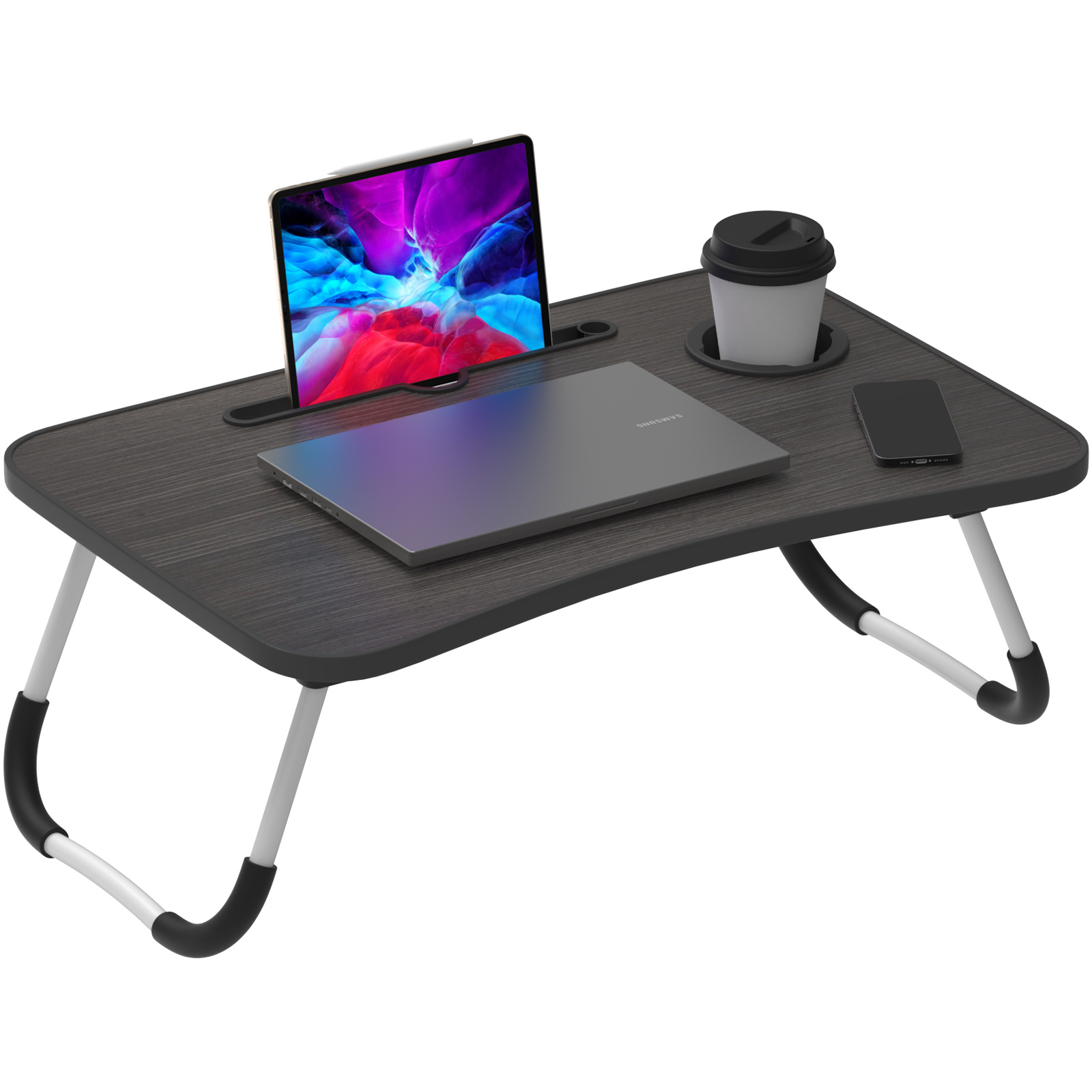 Folding Table - Laptop Desk Foldable And Easy To Store With Cup And Card Slot Size 60 X 40cm Bed Desk