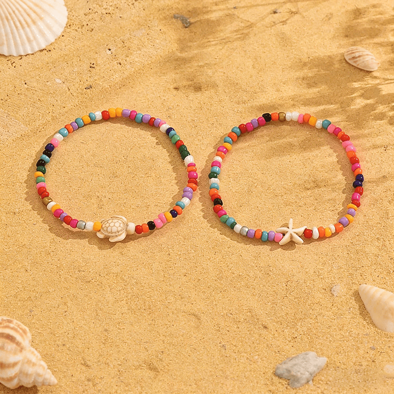 2pc Women's Ocean Breeze Foot Chain Set, Bohemian Style