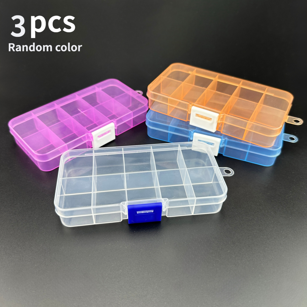 TEMU 3pcs 10-compartment Plastic Storage Boxes, Random Colors Bead Organizer Containers, Jewelry Craft Small Item Sorting Bins, Portable Transparent