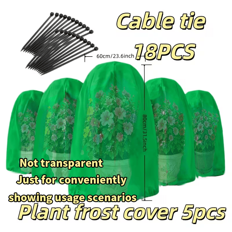 TEMU 5pcs Set Of Multifunctional Plant Frost Protection Covers, With 18pcs Cable Ties, Multi-specials , Breathable And Washable Reusable, Outdoor