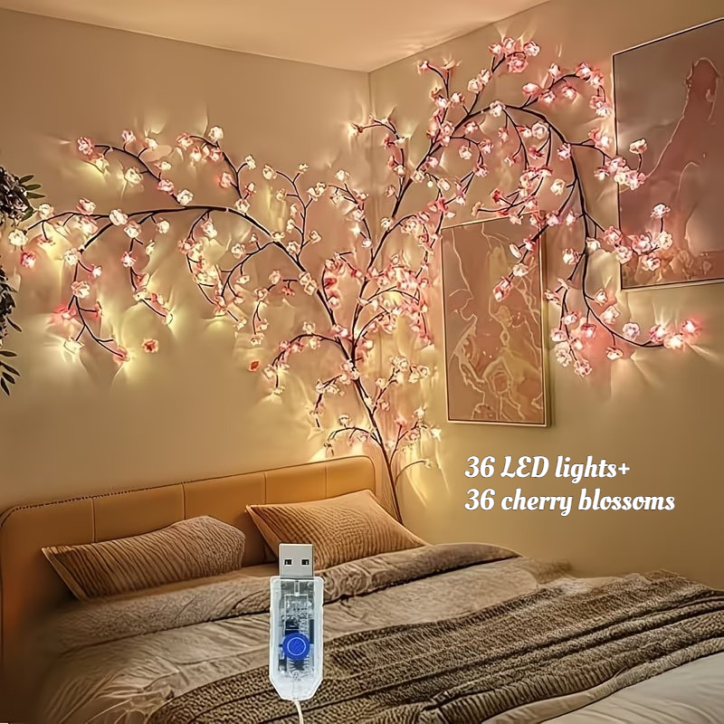 TEMU 1pc 72-light Cherry Vine String Lights, 36 Leds   36 Cherry Blossoms, Illuminated Cherry Branch Lights, Cherry Vine Lights, Led Branch Lights, 8