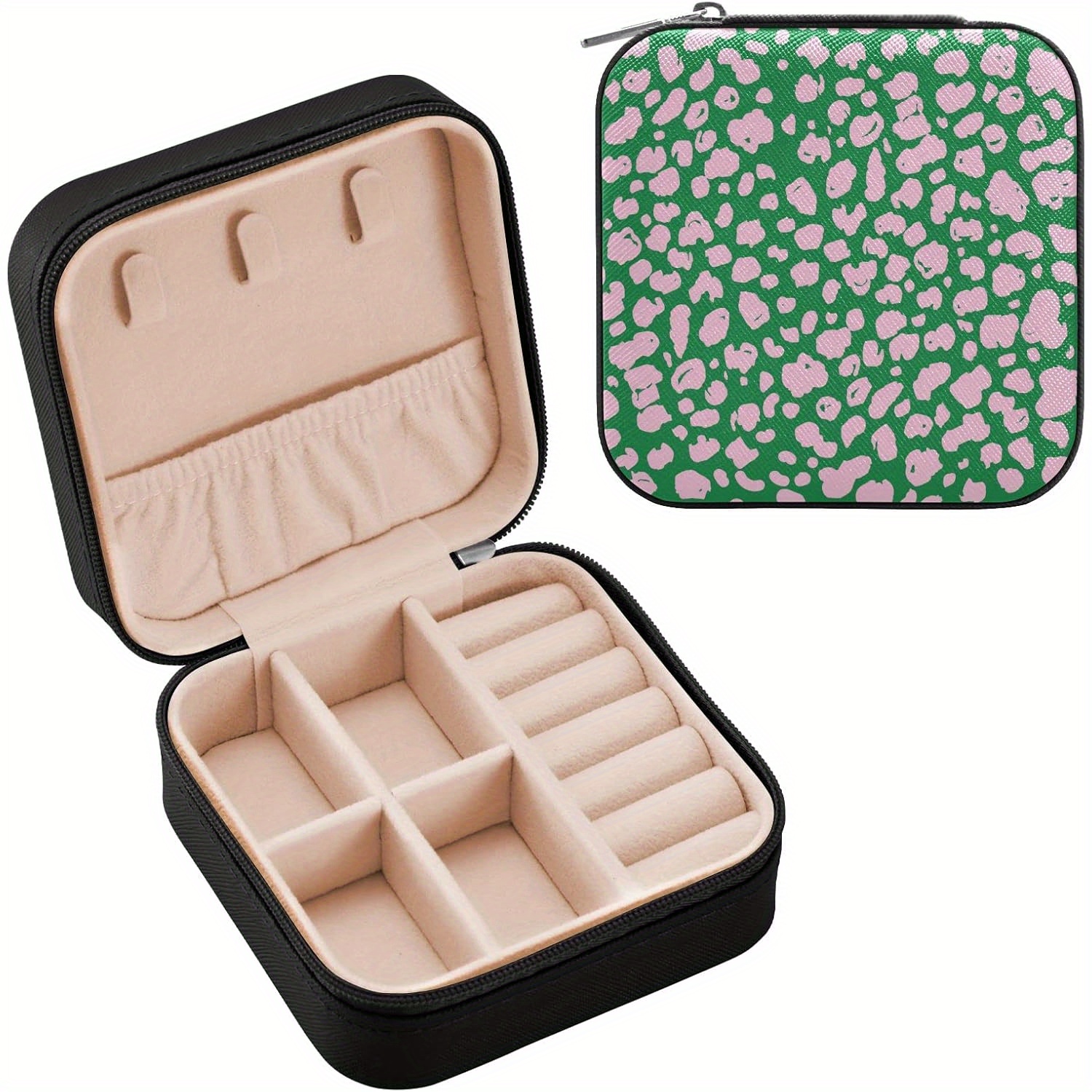   pink   travel mini jewelry box portable pu leather organizer case storage necklace earrings rings bracelet jewelry rolls clutch bag for women   black jewelry boxes Product details 1