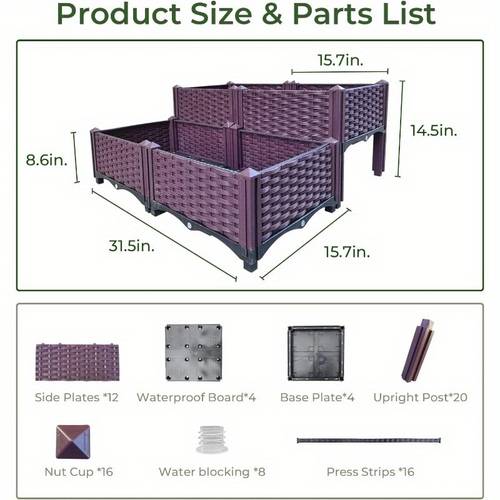 plastic raised garden bed 4pcs planter grow boxes planter kit for outdoor indoor plants elevated garden boxes plant pots for vegetables standing garden container for backyard patio
