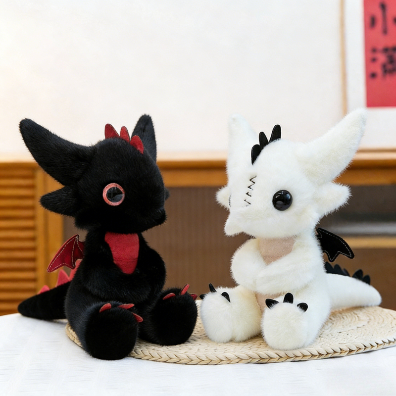 TEMU 2pcs Ancient Hunting Style Little Black Dragon Pet Plush Toy, Dragon, Little White Dragon, Little Black Dragon, With Wings And Hard Horns, Give
