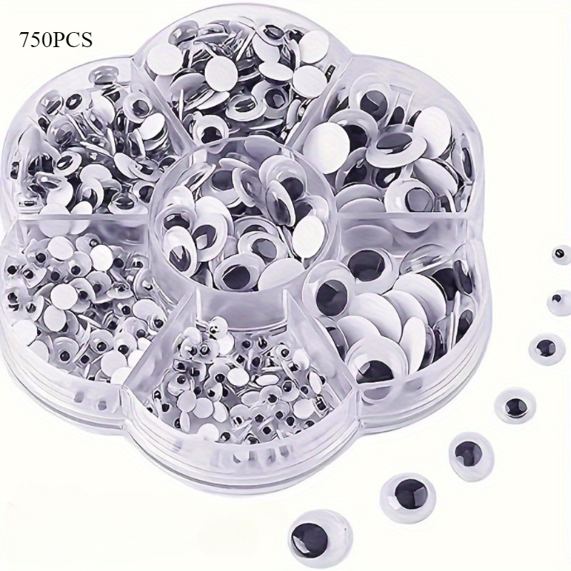 750pcs Self-adhesive, Black And White Plastic Wiggle Sizes With Storage Box - Perfect For Diy Crafts & Decorations