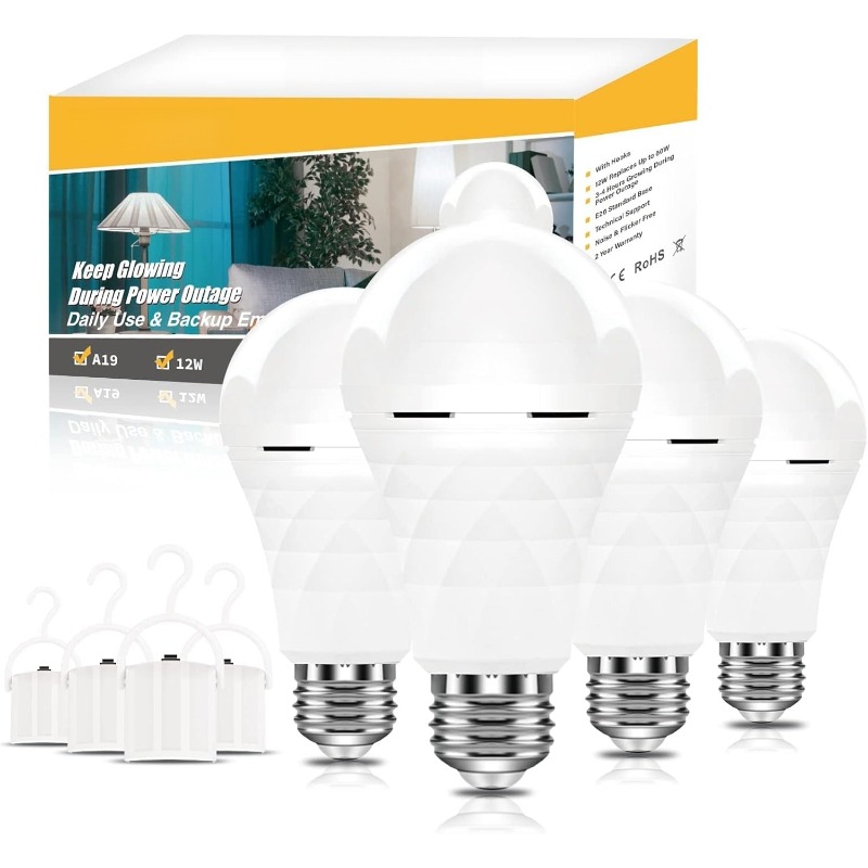 TEMU A19 Rechargeable Light Bulbs Emergency Light Bulb For Power Outages, Led Bulb 12 Watt ., Self-charging Light Bulb 1200mah Battery Backup Light