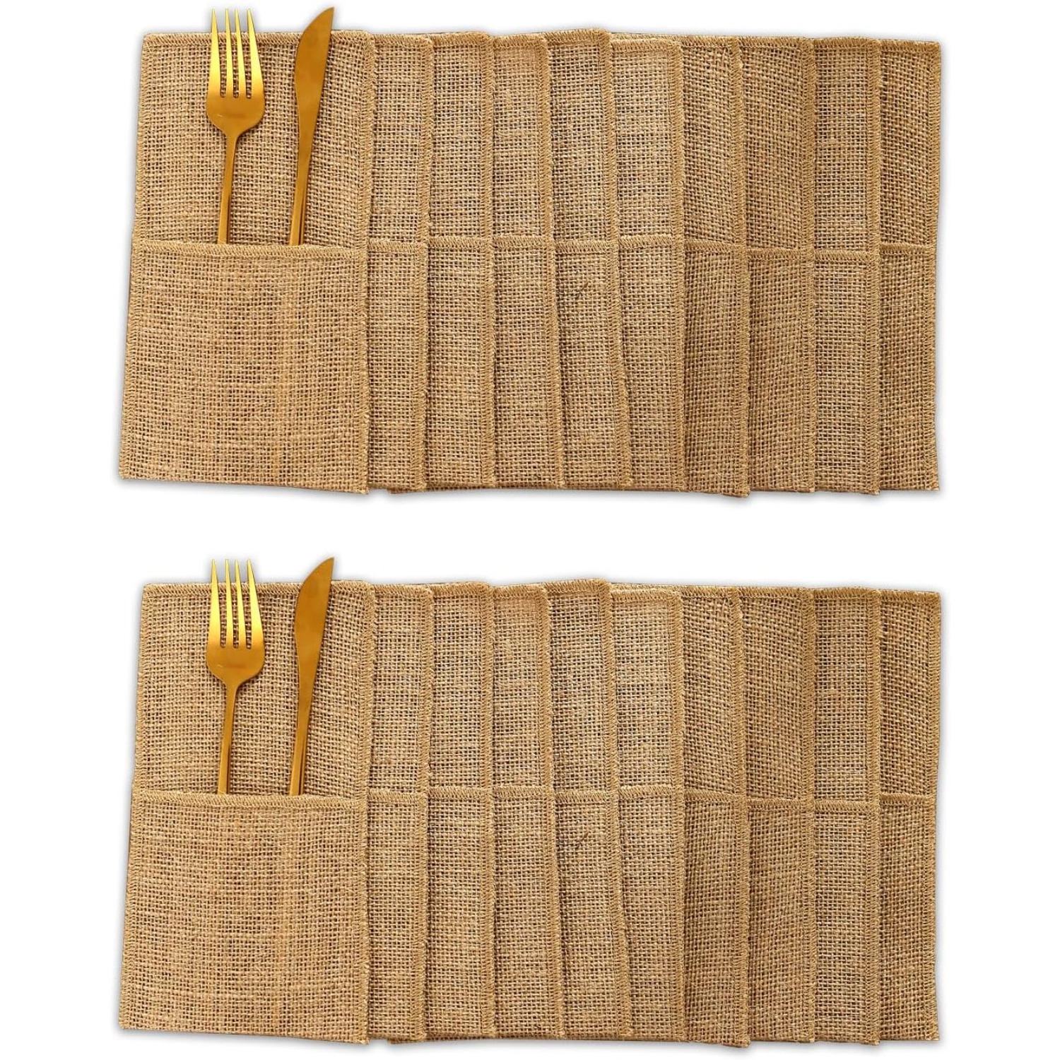 E-shop 20er-Packung Natürliche Jute Besteckbeutel – Wiederverwendbare Besteckbeutel, Rustikale Silberbesteckbeutel für Hochzeit, Thanksgiving &