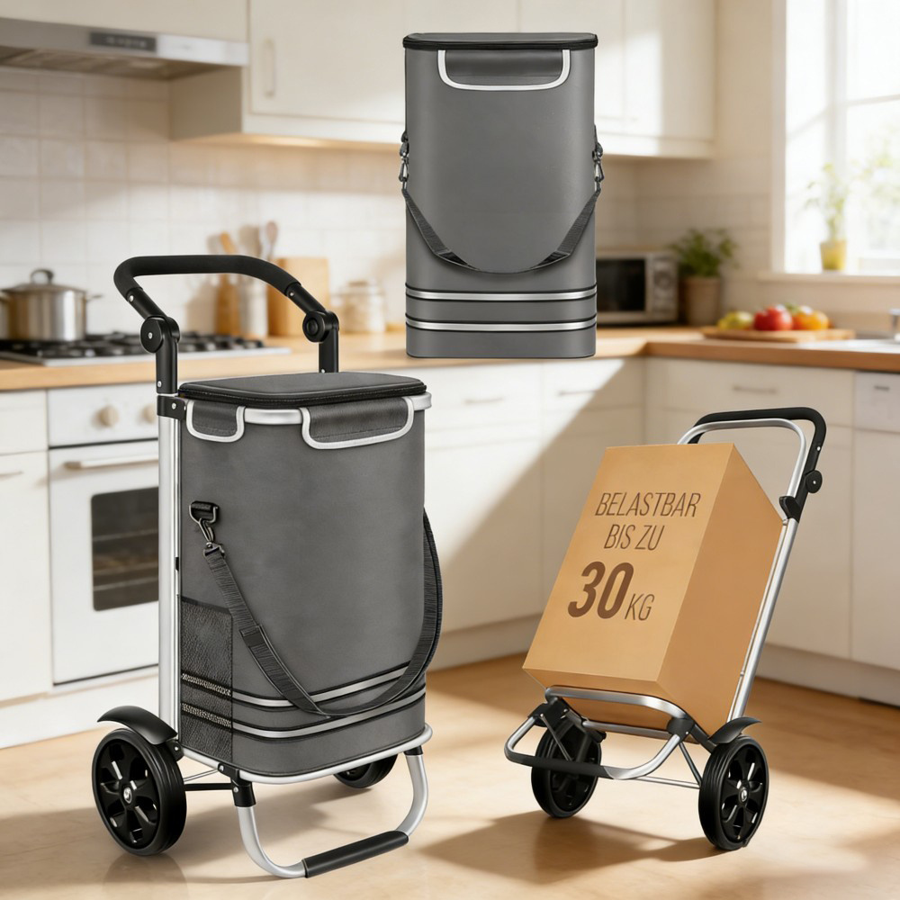 Foldable 3-in-1 Shopping Trolley; 56 Including A Cooler Compartment; Transport Cart Shopping Cart Shopping Bag (gray)