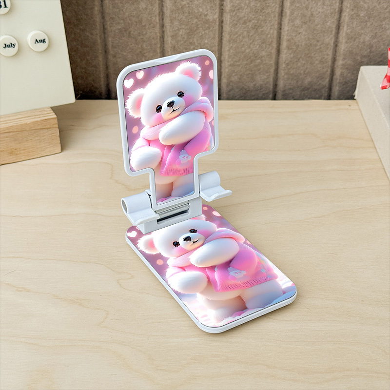 E-shop 1 Stück Niedlicher Teddybär-Muster Tragbarer Teleskop-Handyhalter, Geeignet für Alle Handys, Mehrfach Winkelverstellbar, Faltbar, , Stabiler