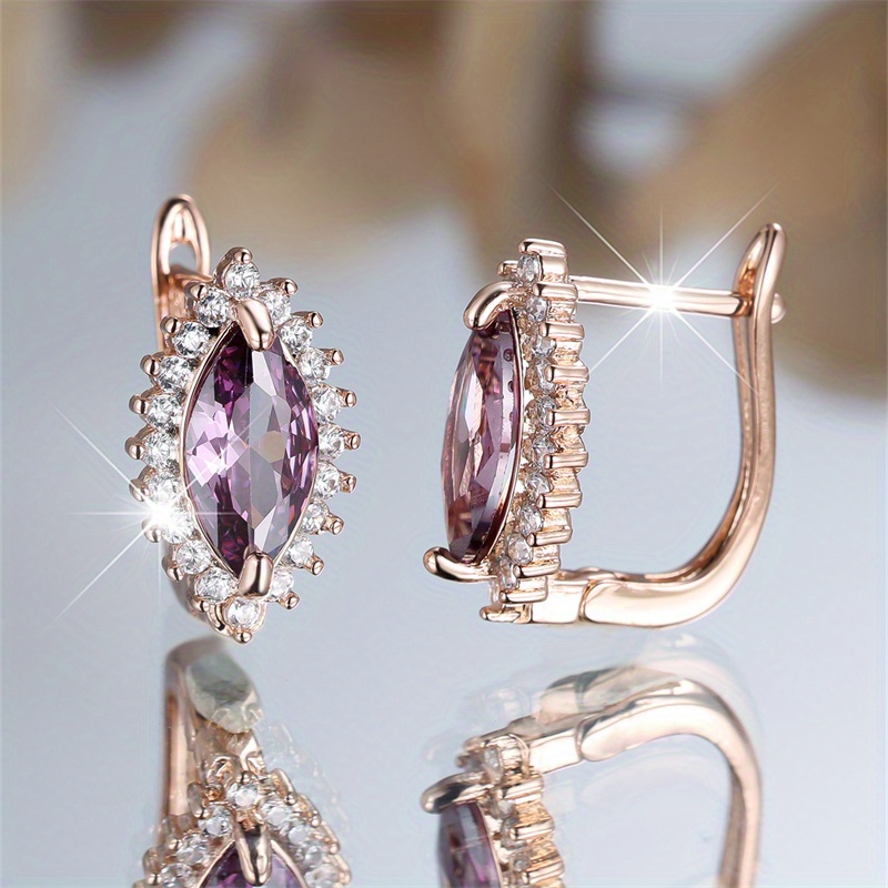 Bohemian Marquise-Cut Purple & Horse Eye Stud Earrings, Gift for Her