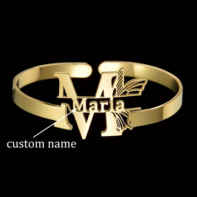 

An Elegant Personalized Name Bracelet With , An Adjustable Stainless Steel Open Cuff Bracelet Suitable For Ladies, Personalized Fashion Jewelry, Suitable For Daily Wear