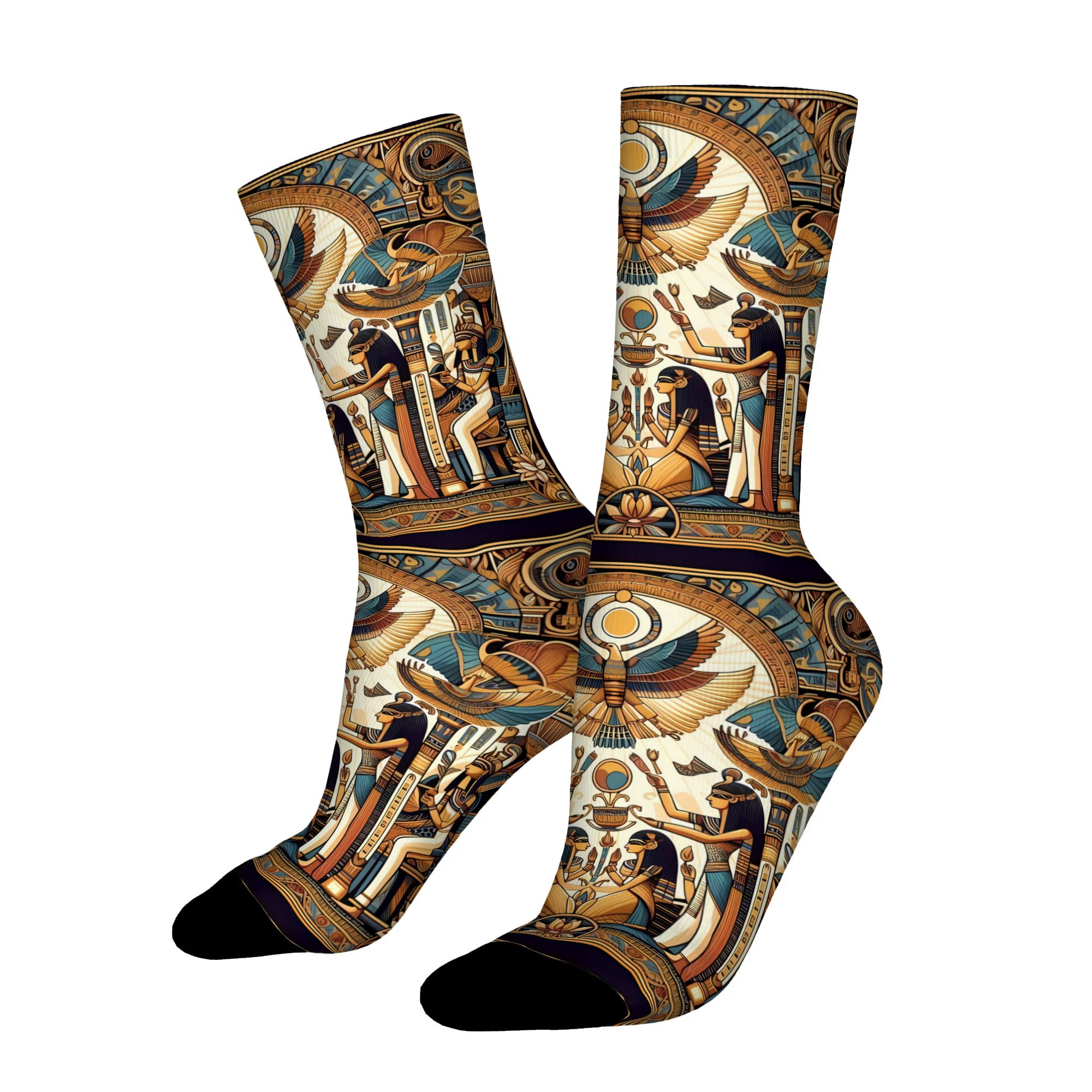 TEMU 2d Print Design Egyptian Folk Men's Socks Novelty Crew Sock Pattern Printed