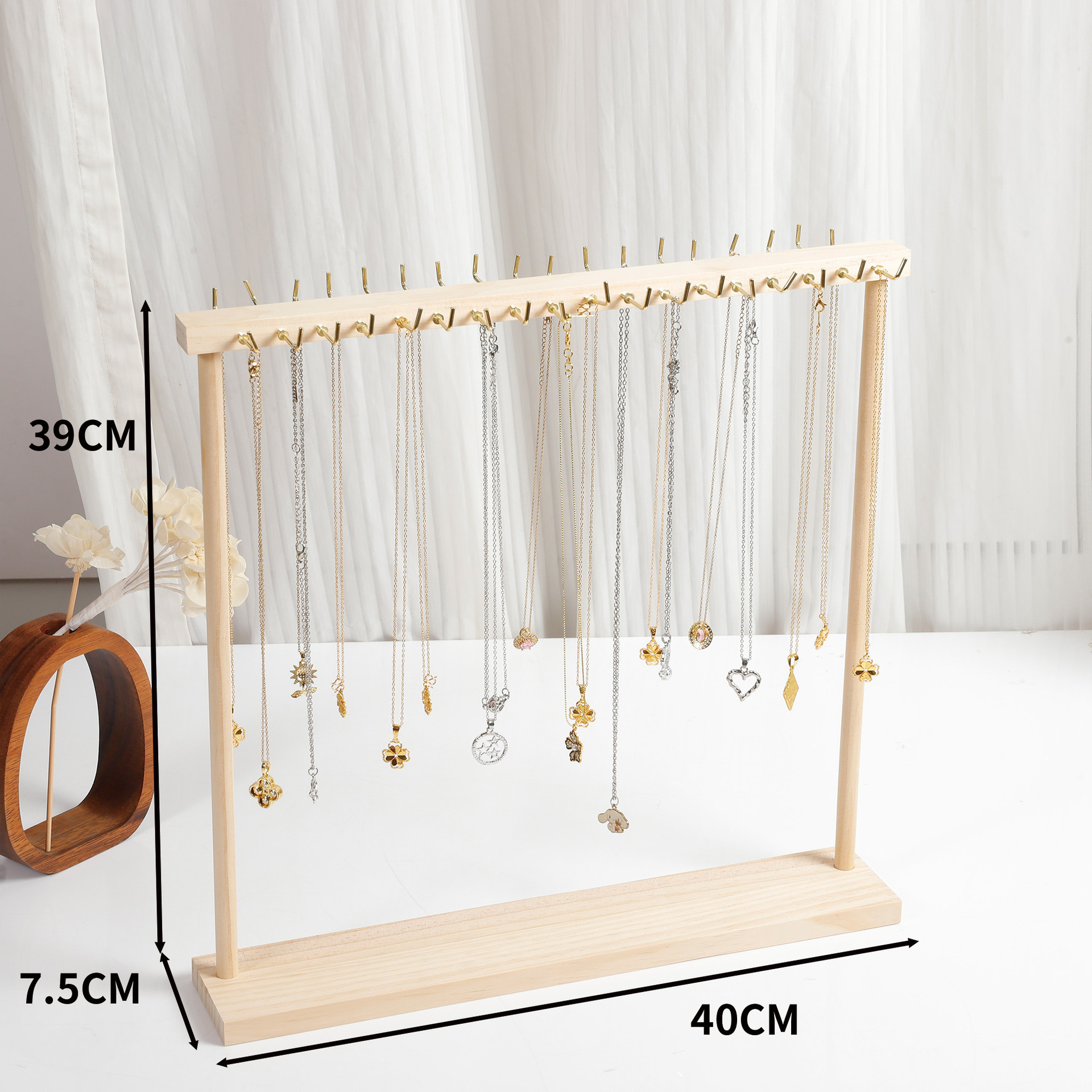 TEMU 36-hook Walnut Wood Wood Multi-hook Necklace Display Stand With Storage Box Suitable For Home, Jewelry Store, Boutique - Assembly, Desktop For