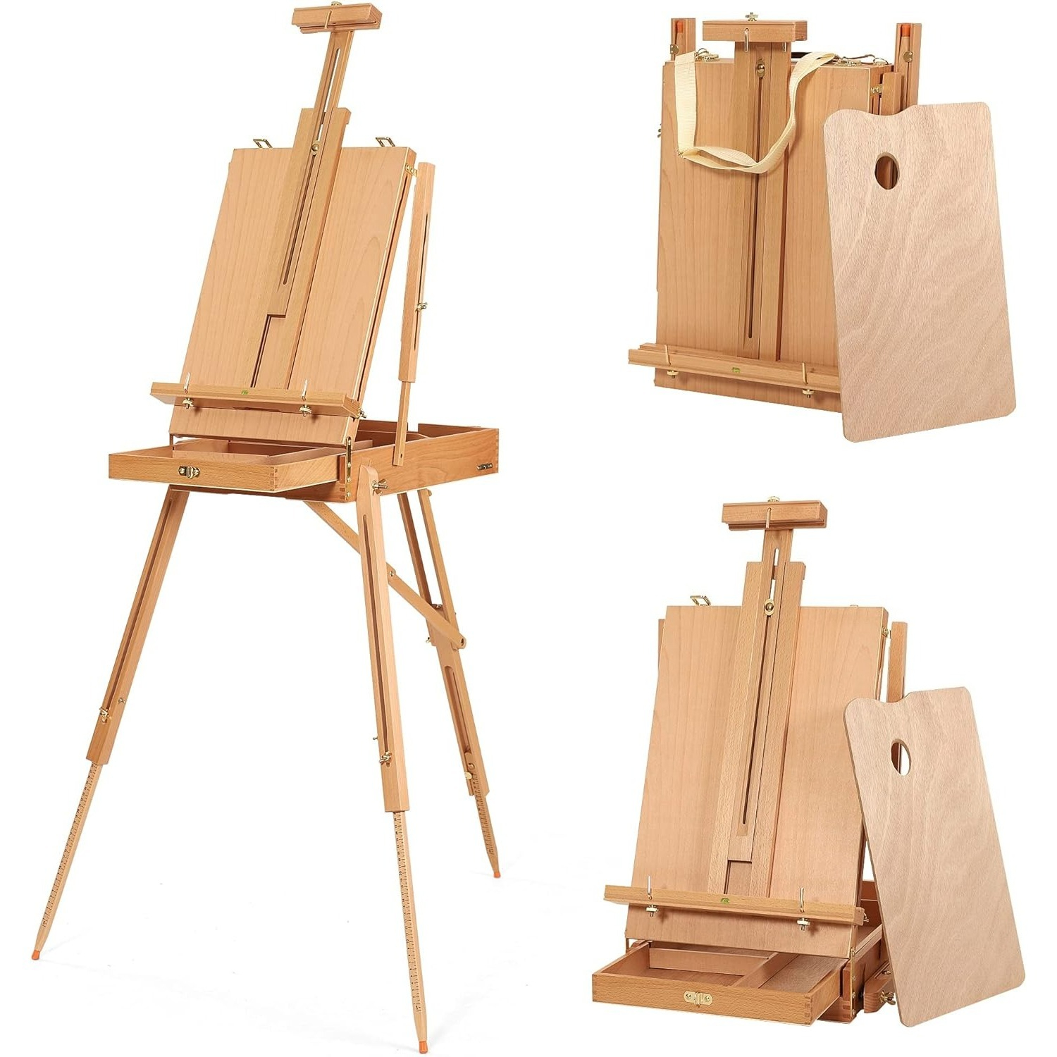 Artist's Tripod Easel With Palette, Shoulder Strap And Storage Function - Adjustable Portable Easel, Suitable For Adults And Artists For Use On Desktop And Ground, Outdoor Sketching Easel