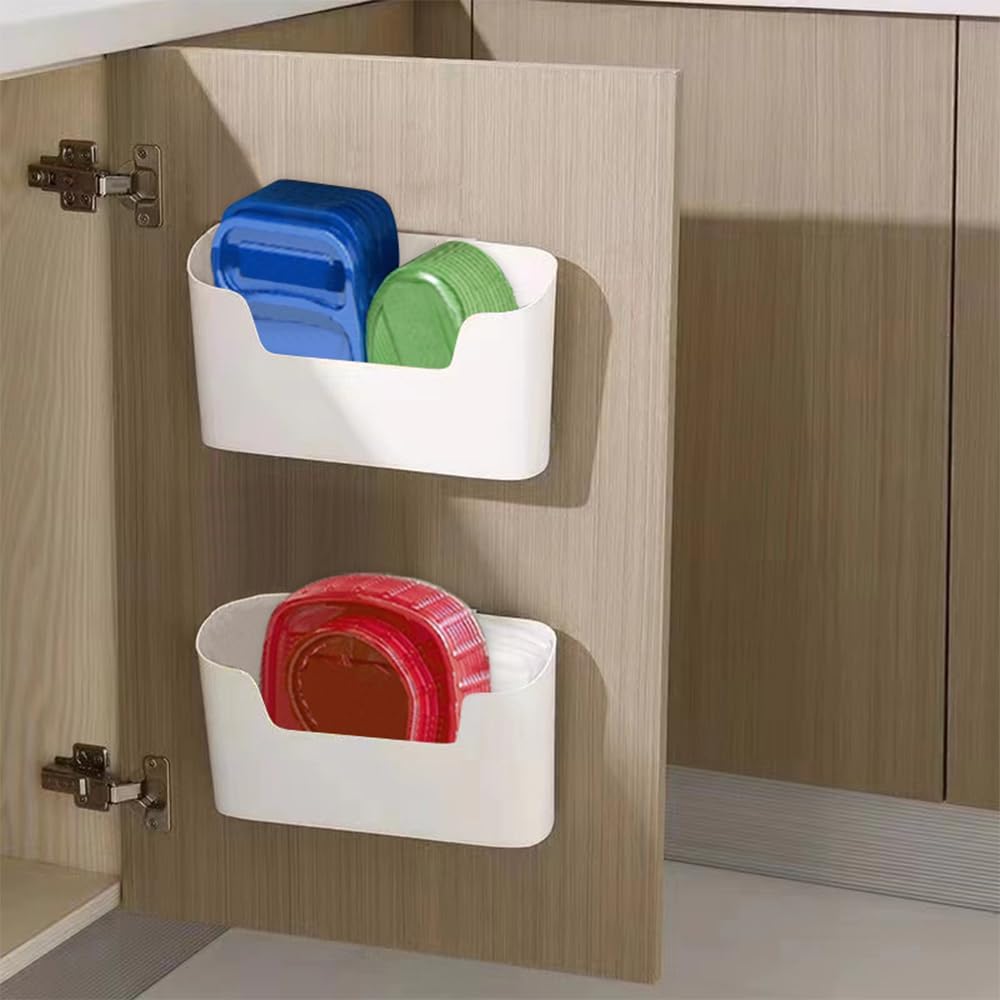 TEMU 2-pack Large Wall-mounted Storage Boxes, Kitchen Drawer Dividers, No-drill Adhesive Cabinet Door Organizer, Suitable For Plastic Lids, Plastic