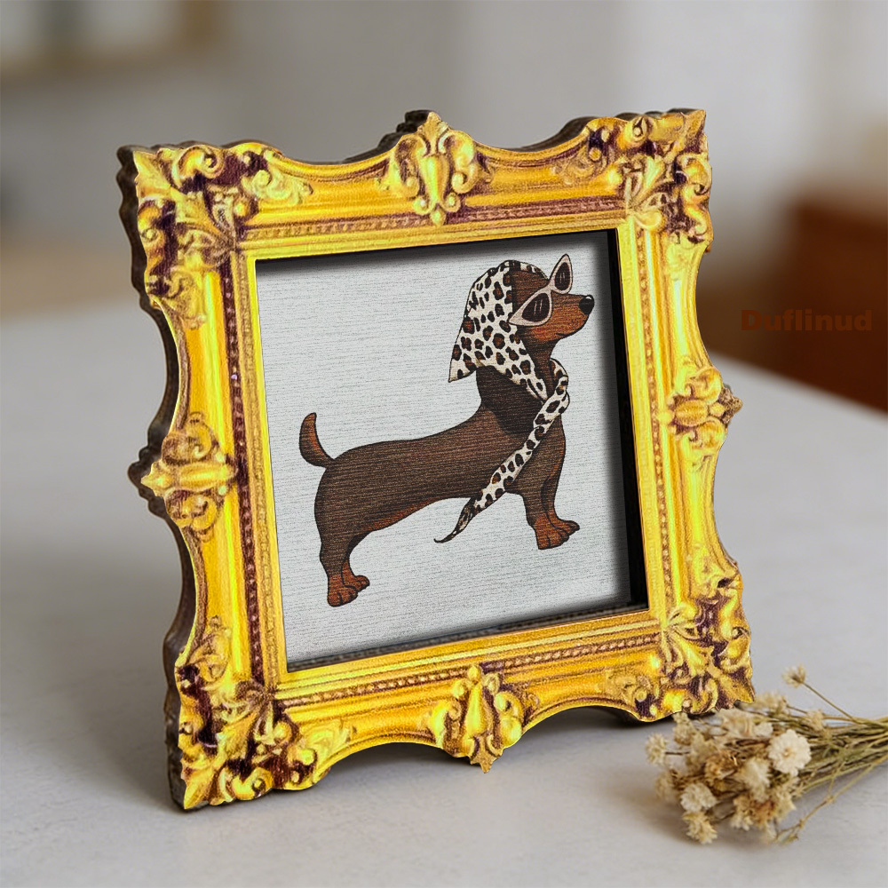 TEMU 1pc Wooden Fashion Sausage Dog Fridge Magnet, Miniature Decorative Painting, Wooden Fridge Sunglasses Leopard Headscarf, Pattern, Kitchen Fridge