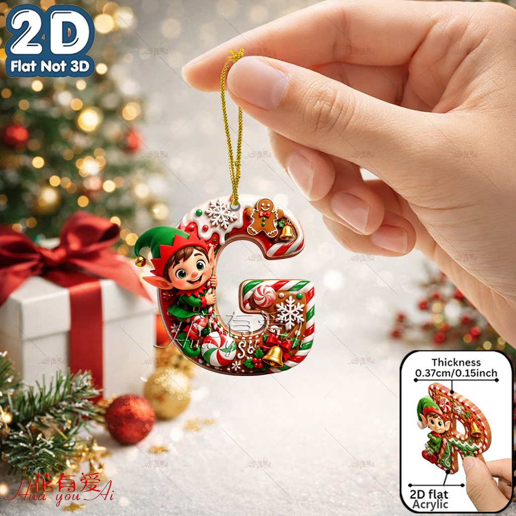 TEMU [2d Flat] Acrylic Ornaments, Christmas, Christmas , Santa Hats, New Year, 26 Alphabet Designs, Novelty Ornaments, Holiday Decorations, 2d Flat,