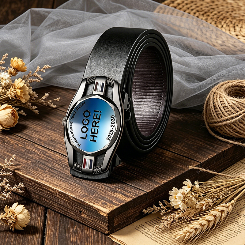 TEMU 1 Custom Men's Belt, Made Of Pu, With Customizable Patterns, Text And Logos, Golden And Silvery Design, , Adjustable And Comfortable Belt,