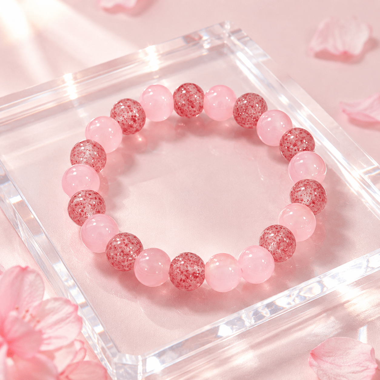Unisex Wealth Bead Bracelet, Pink Agate, Bohemian Style