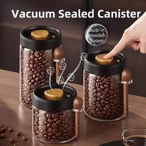 item picture 500 800 1200ml high quality borosilicate glass vacuum jar wooden scoop for coffee beans and kitchen storage clear durable preserving freshness and flavor