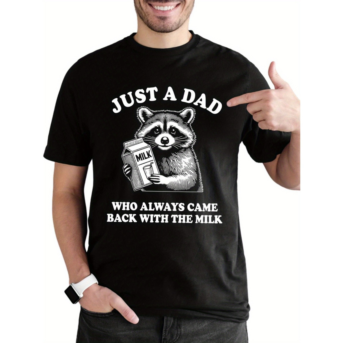 

Dad Humor Cotton T-shirt, Crew Neck, Slight Stretch, Knit Fabric, Regular Fit, With & Milk Print, For Men, Funny Father's Day Gift