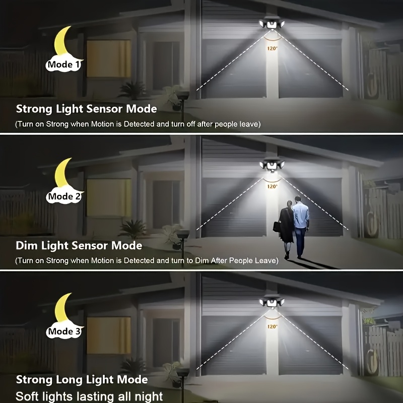 74 LED Solar Motion Sensor Smart Light, 3-Mode LED Sensor Security Light, IP65 / Suitable for Christmas Decoration Lights, Halloween, Garage, Garden, Camping, Road, Yard, Porch
