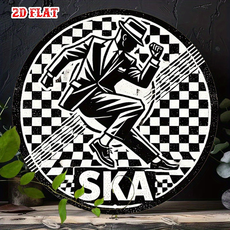 TEMU 2d Flat, 2d Flat Plane, 1pc Ska Music Round Aluminum Sign, 2d Flat Plane, Men Dancing Metal Aluminum Plaque - Table Tennis Checkerboard Style